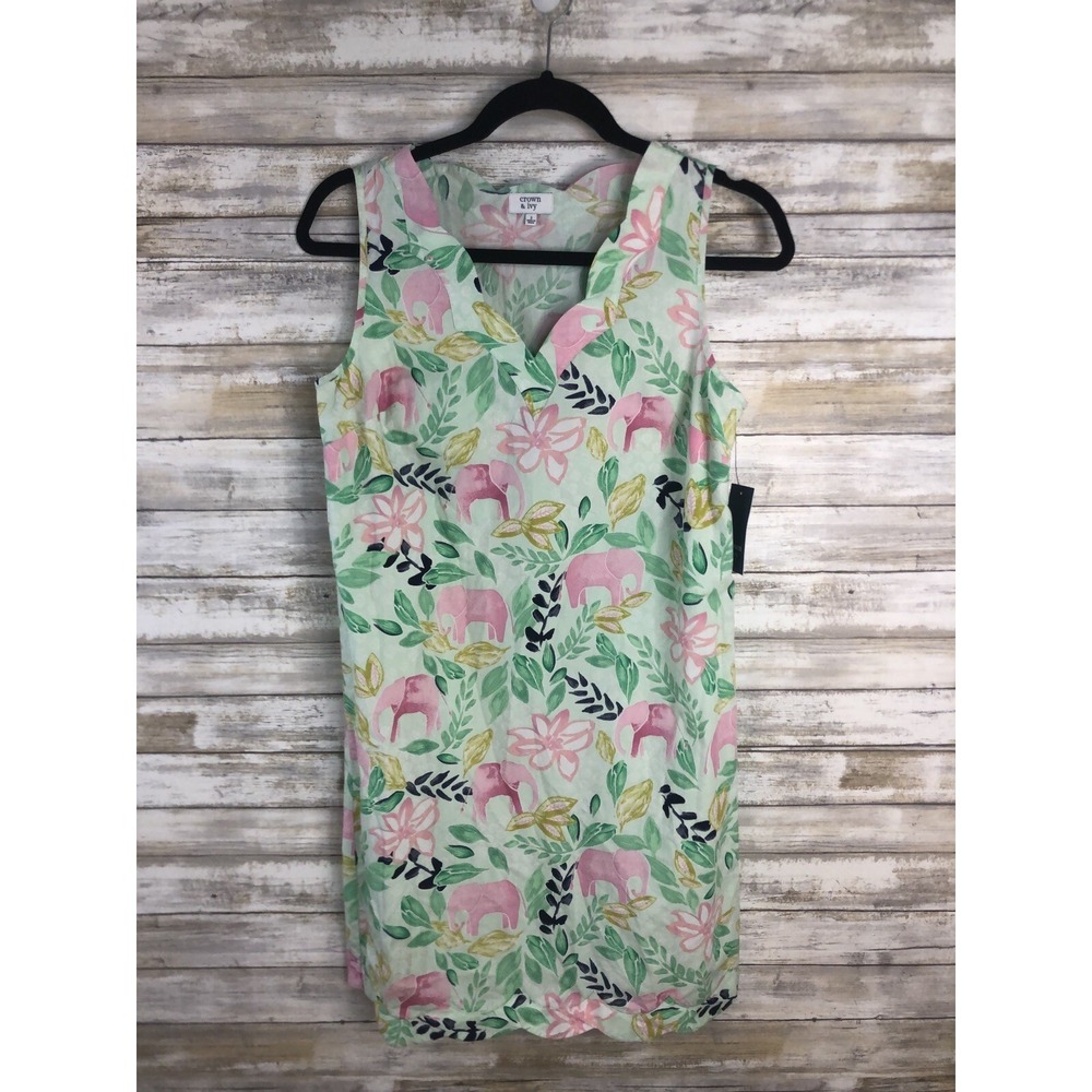 CROWN & IVY Dress Pink & Green Garden Party Signature Dress Size 2 NWT
